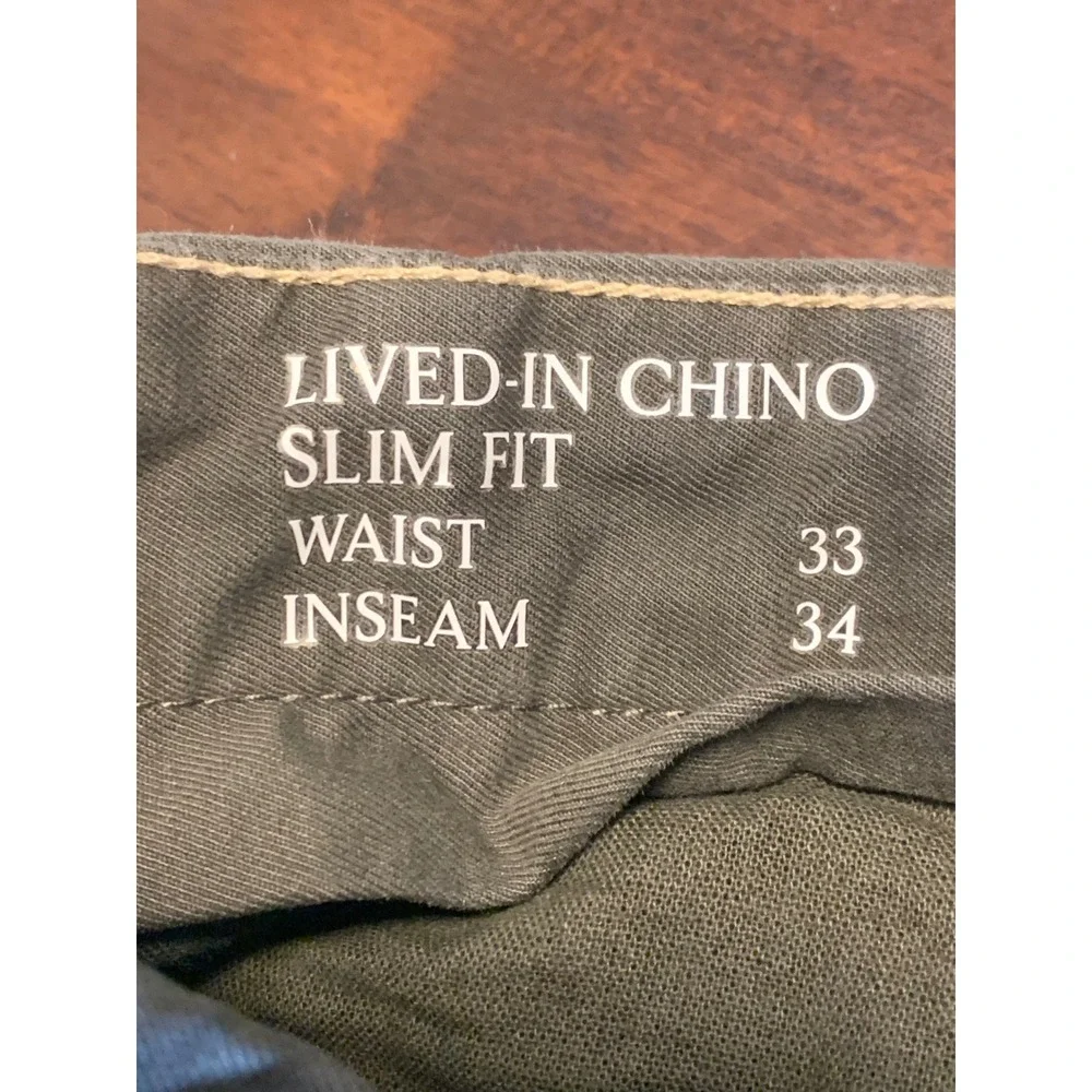 Banana Republic Lived-In Chino Slim Fit Olive Green Pants 33x34 Mens